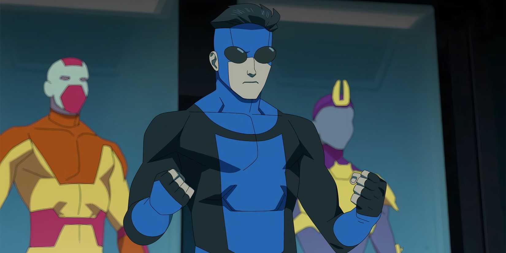 Mark posing in his blue suit in Invincible season 3