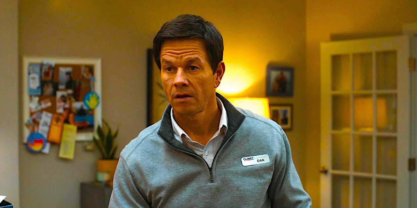 Mark Wahlberg looks mildly confused in a scene from The Family Plan