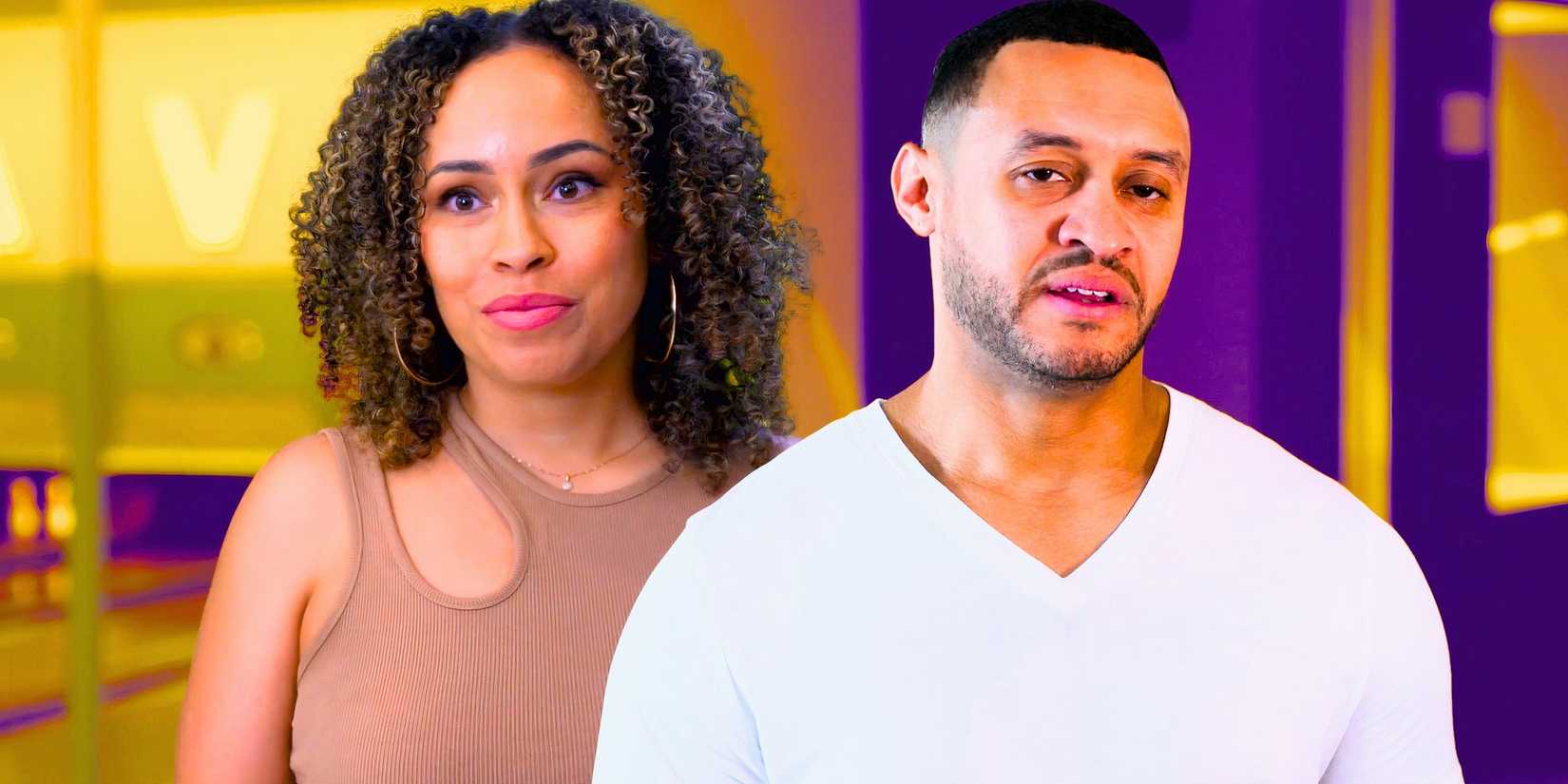 Married At First Sight Season 18's Camille Parsons and Thomas McDonald in side by side images looking intense