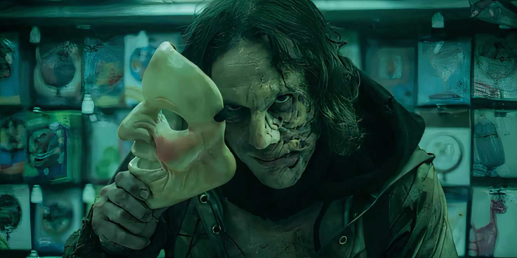 Martin Portlock's Peter taking his mask off in Peter Pan's Neverland Nightmare