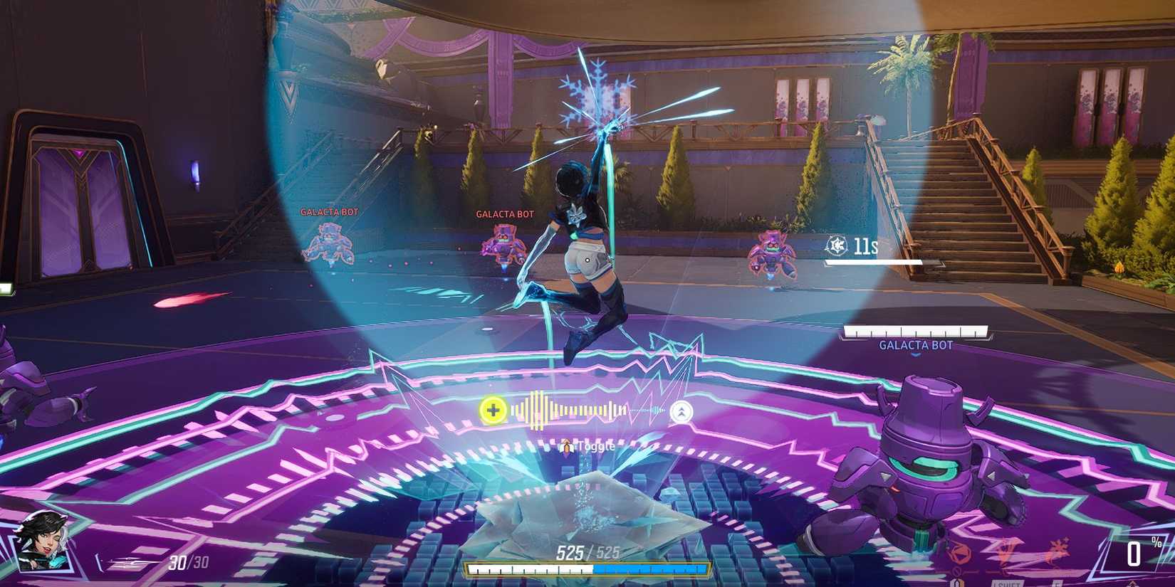 Marvel Rivals, Luna Snow togglings between damage and healing with her ult.