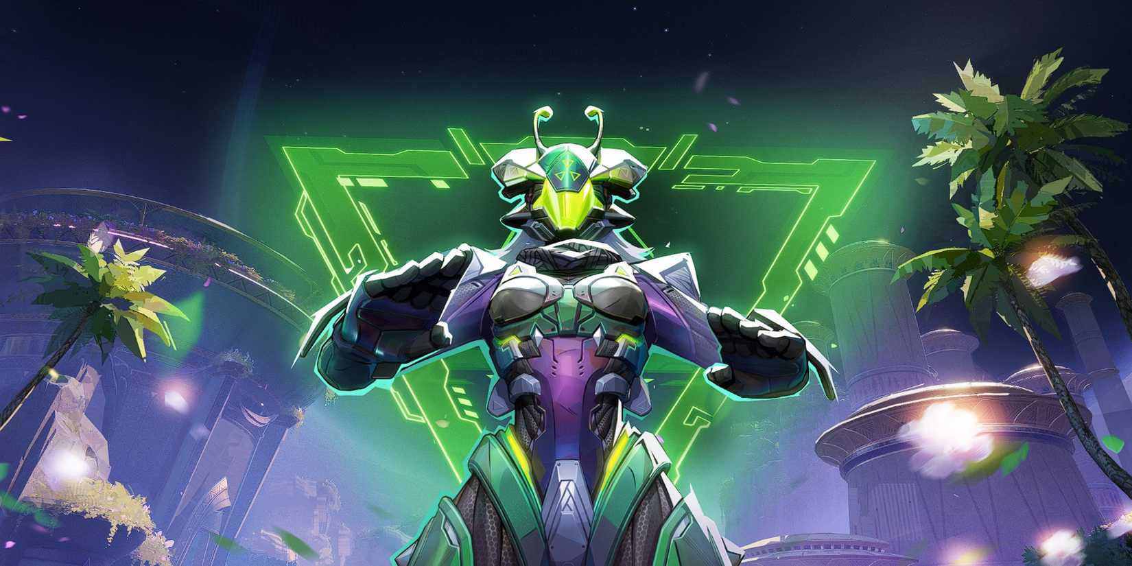 Marvel Rivals Mantis in front of a green triangle.