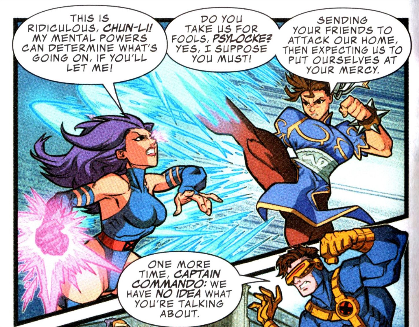 Marvel vs Capcom Chun Li lightning kicks Psylocke