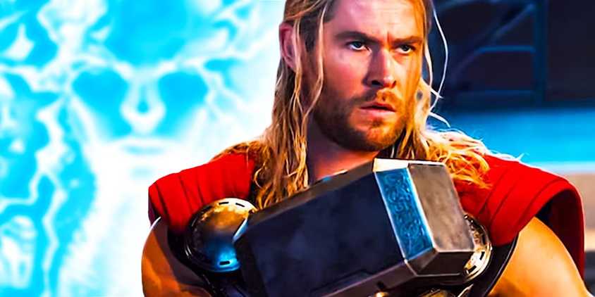 mcu thor with blurred storm in background, joining the avengers