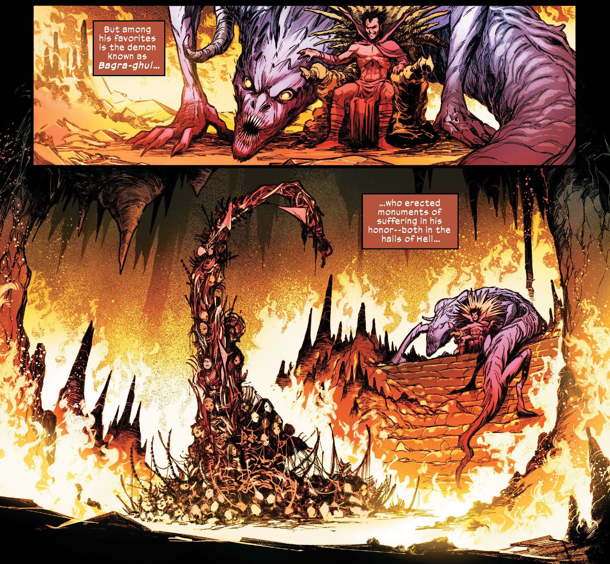 Mephisto and Bagra-ghul look at a pillar of bodies