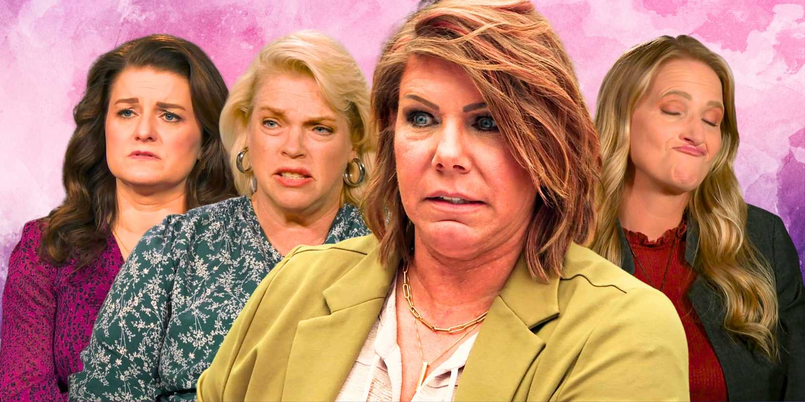 Sister Wives' Meri Brown flanked by Robyn Brown, a serious Janelle Brown and Christine Brown.