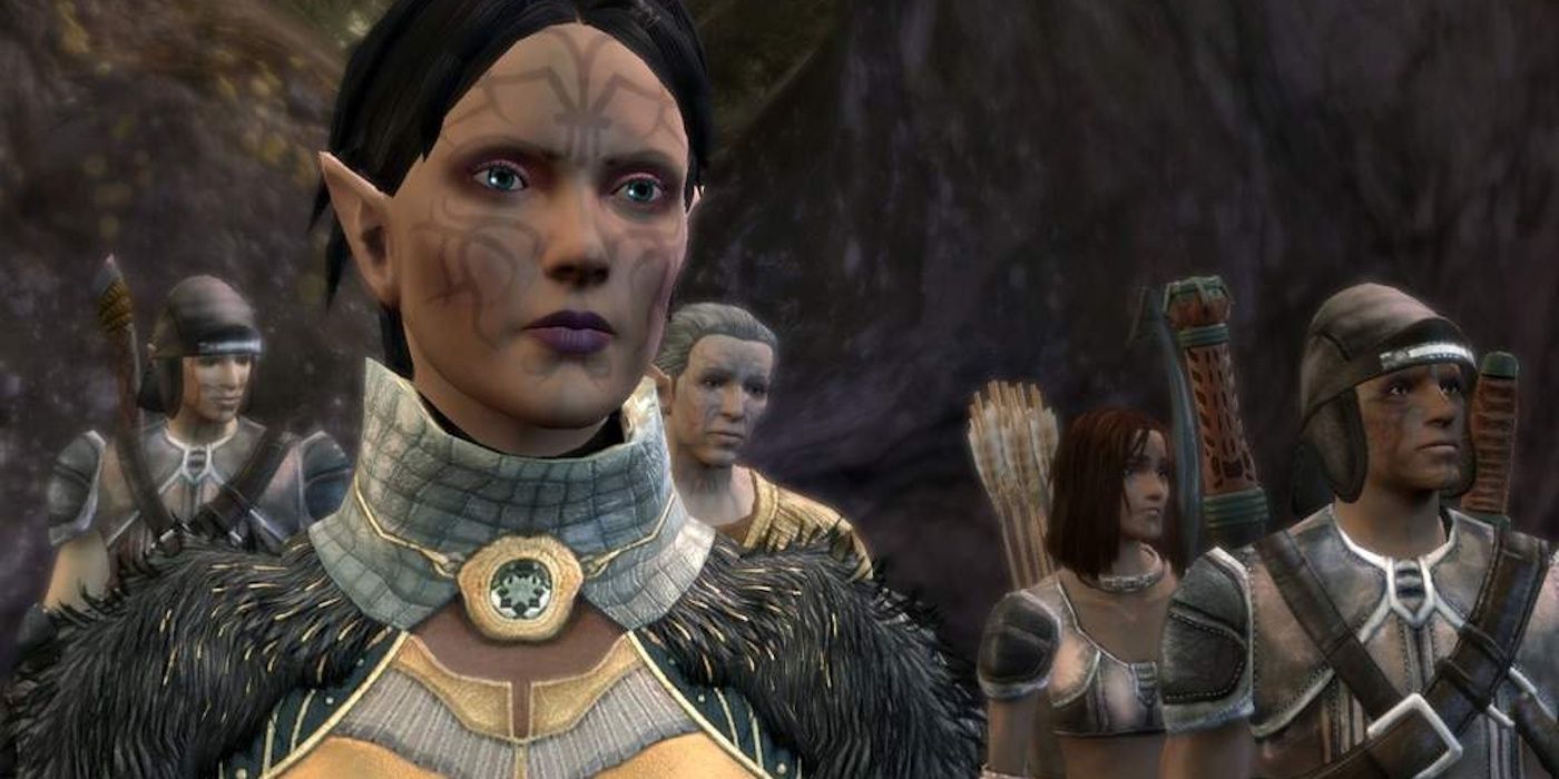 Merrill with a group of Dalish hunters in Dragon Age: Origins.