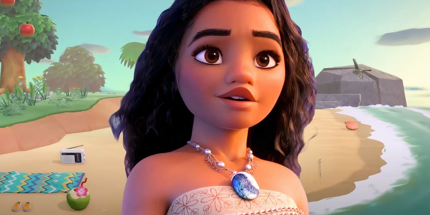 Moana with an Animal Crossing background
