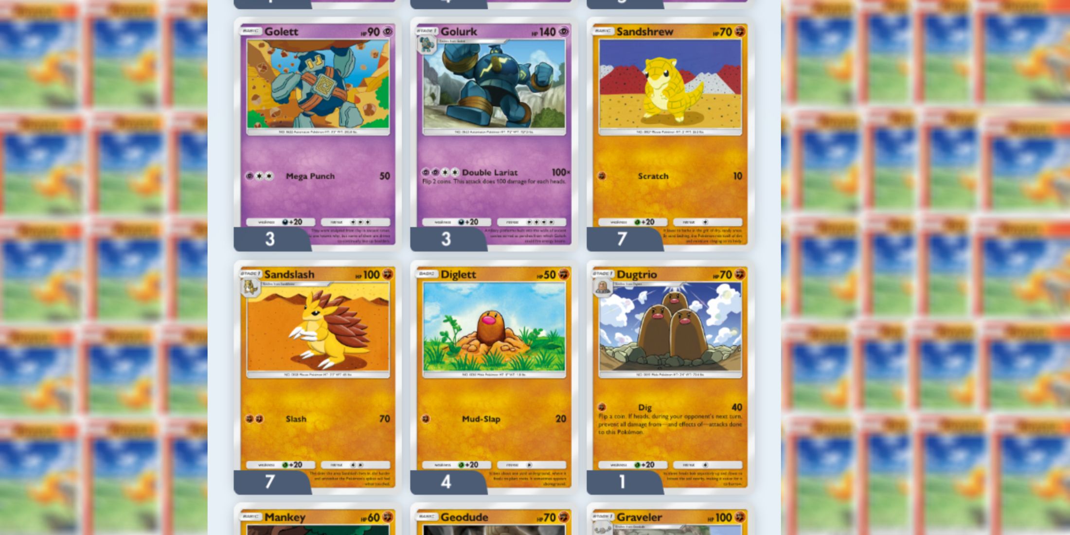 A stack of Sandshrew and Sandslash cards in Pokemon TCG Pocket