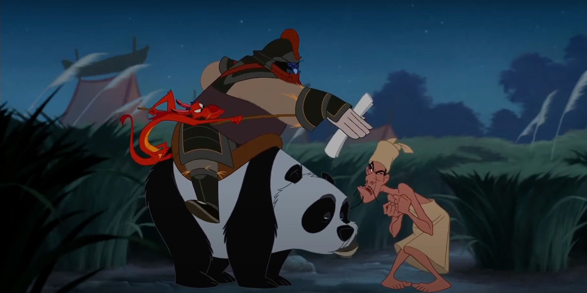 Mushu and crickett deliver message in disguise in Mulan