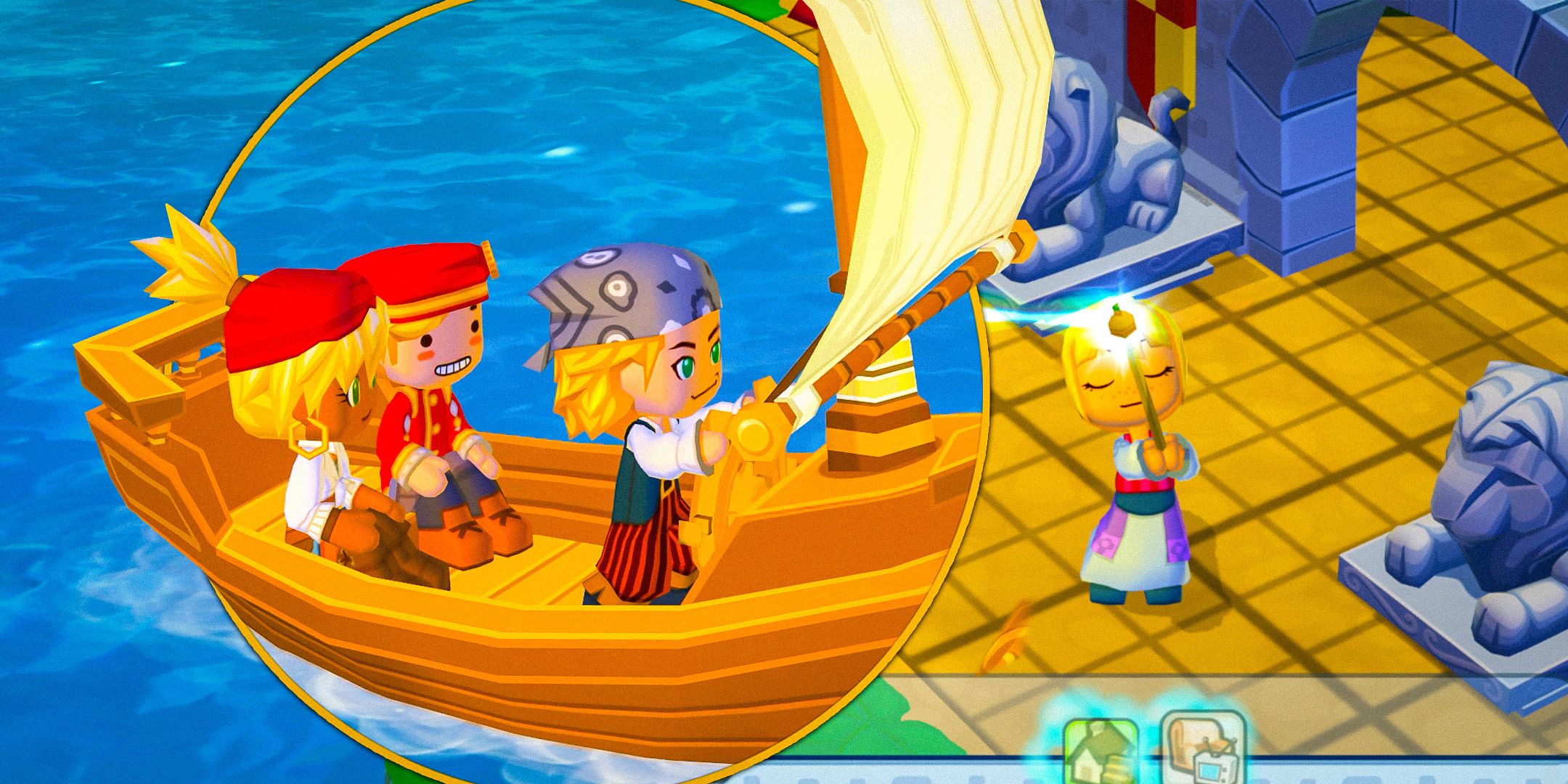 MySims characters on a boat