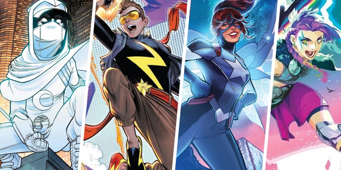new champions' core four heroes, moon squire, cadet marvel, liberty, hellrune-1