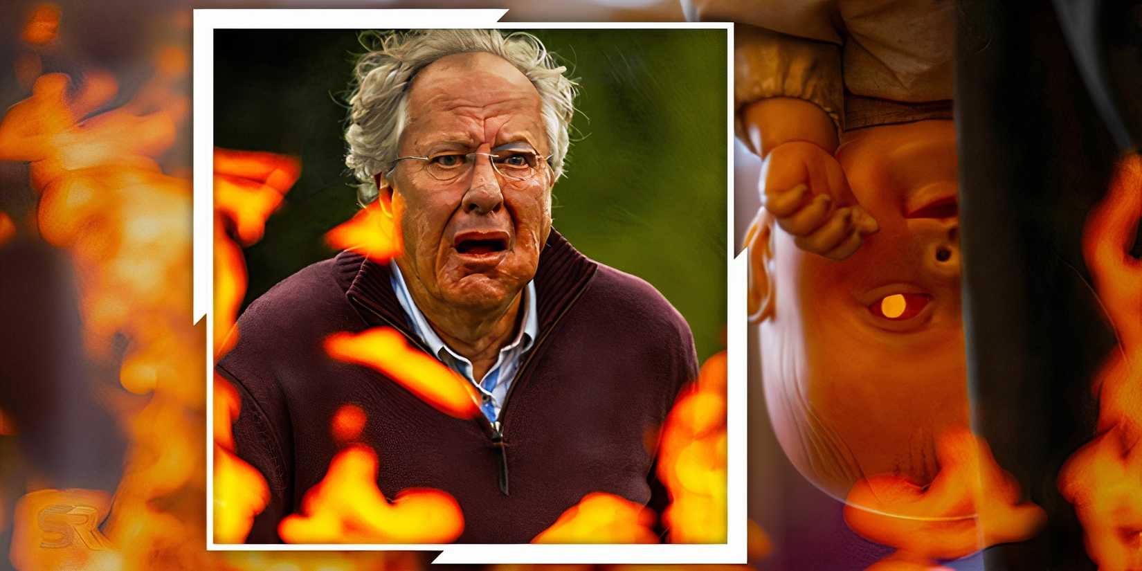 A composite image of Geoffrey Rush and Jenny from The Rule of Jenny Pen