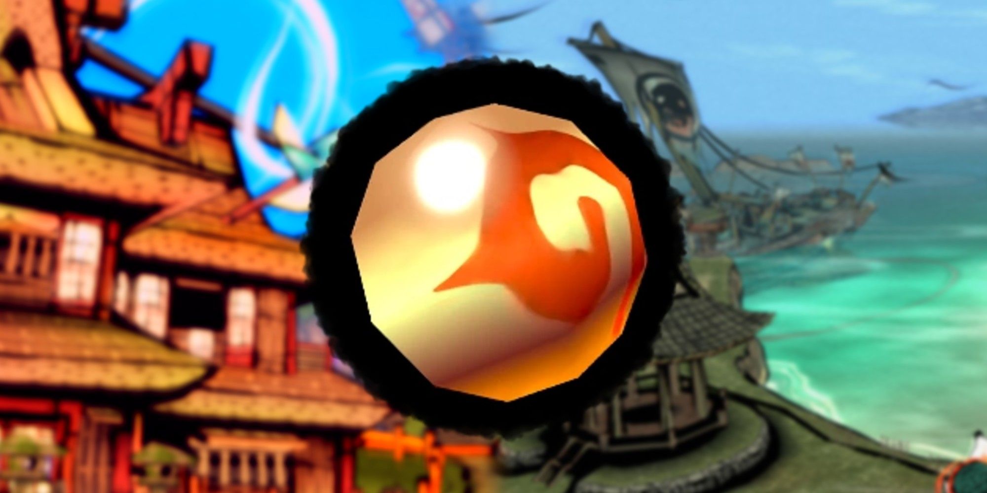 Stray Bead From Okami on a blurred background from the game