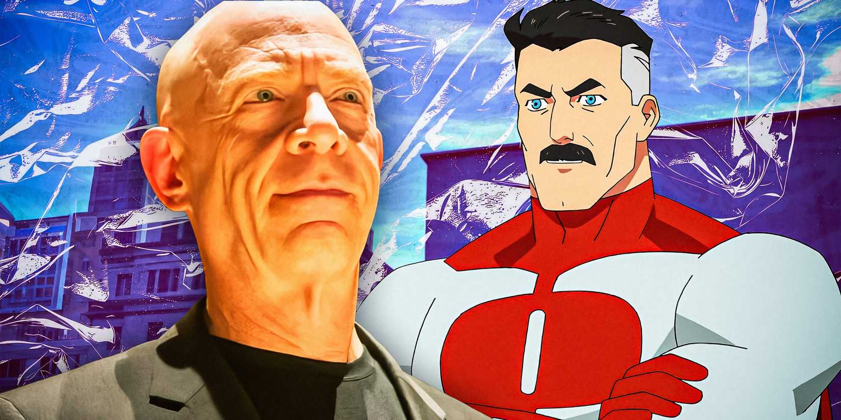 J. K. Simmons as Terence Fletcher in Whiplash next to Omni-Man in Invincible
