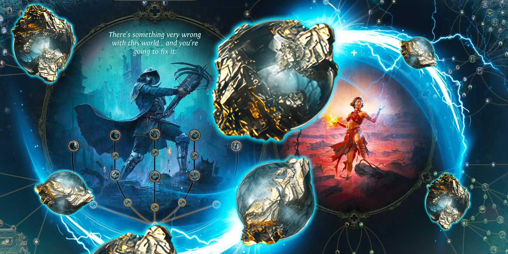 Path of Exile 2 with Spirit gems, Spirit skills, and Ascendancy portraits.