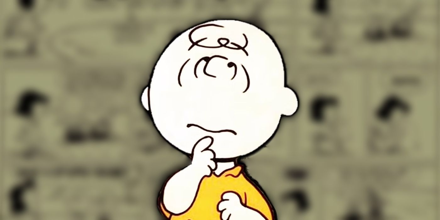 Peanuts' Charlie Brown with a blurred background behind him.
