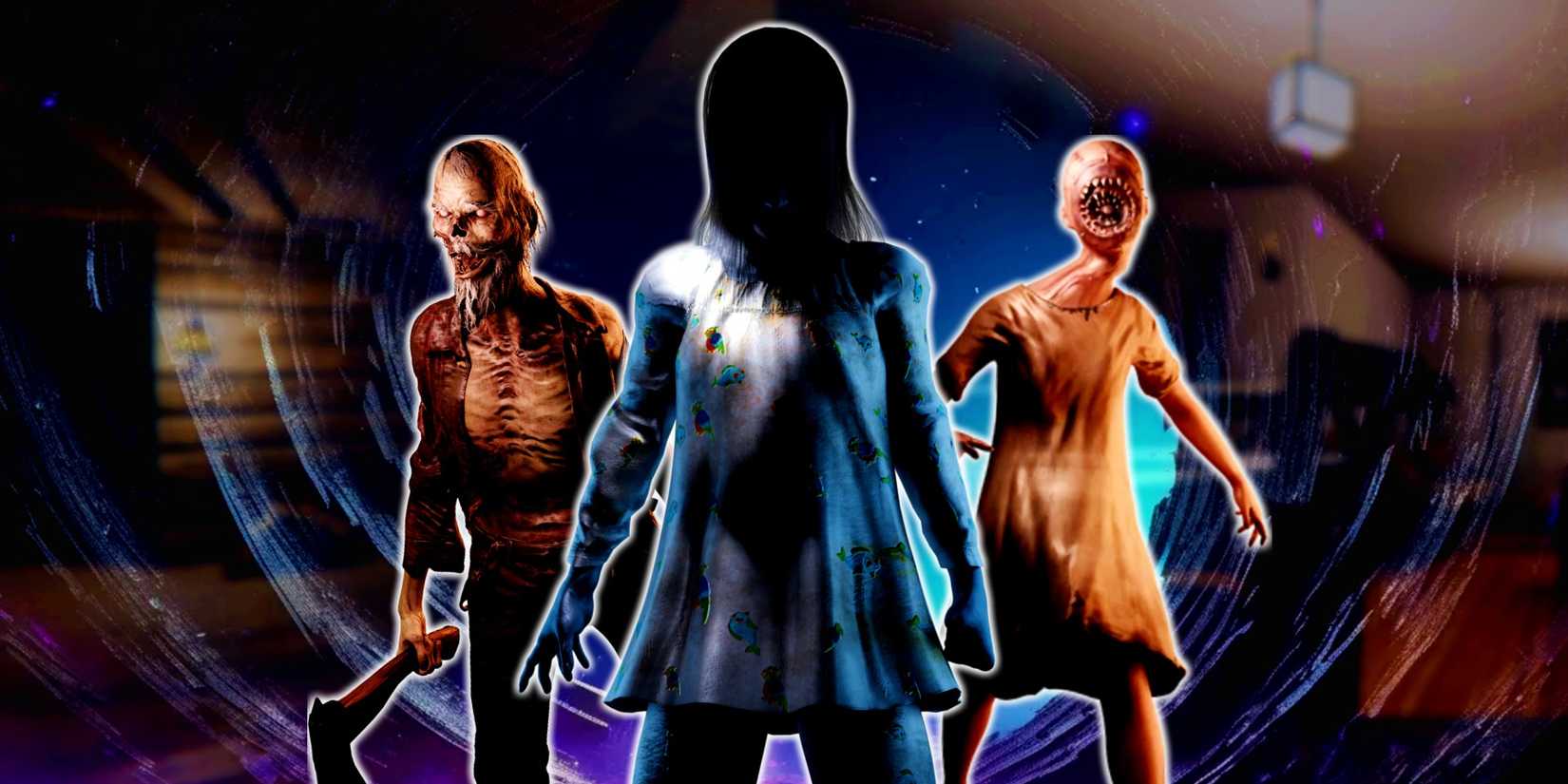 Phasmophobia patient 07 and two other entities standing menacingly