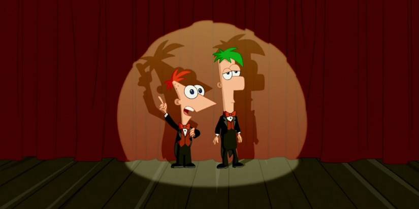 Phineas and Ferb under a spotlight