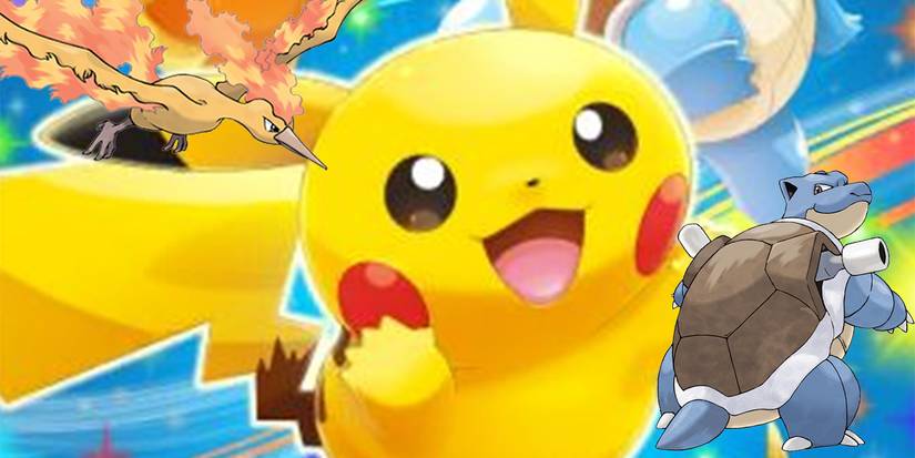 Pikachu, Moltres, and Blastoise