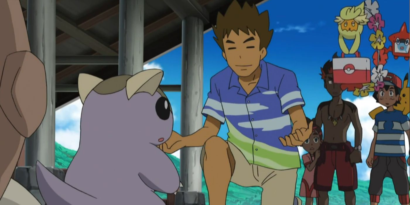 Brock examina o ferimento de um bebê Kangaskhan.