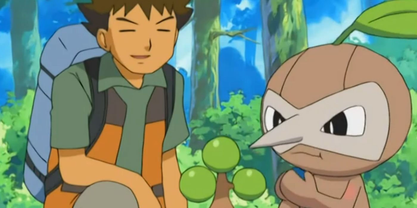 Brock alimenta Nuzleaf com uma baga.