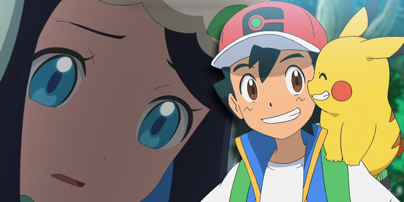 Liko looks sad while Ash and Pikachu smile at each other.