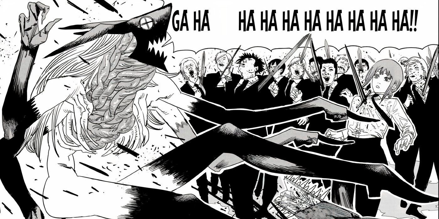 Power in her true form reappearing to fight Makima in Chainsaw Man.