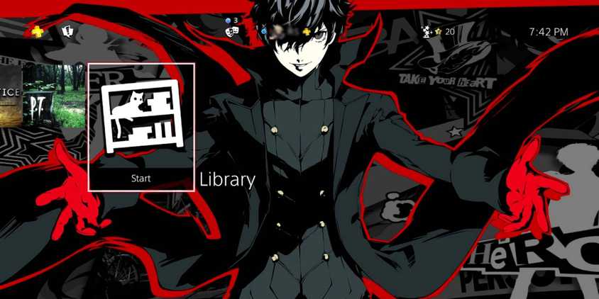 PS4 Custom home screen featuring Joker from Persona 5 with outstretched arms.