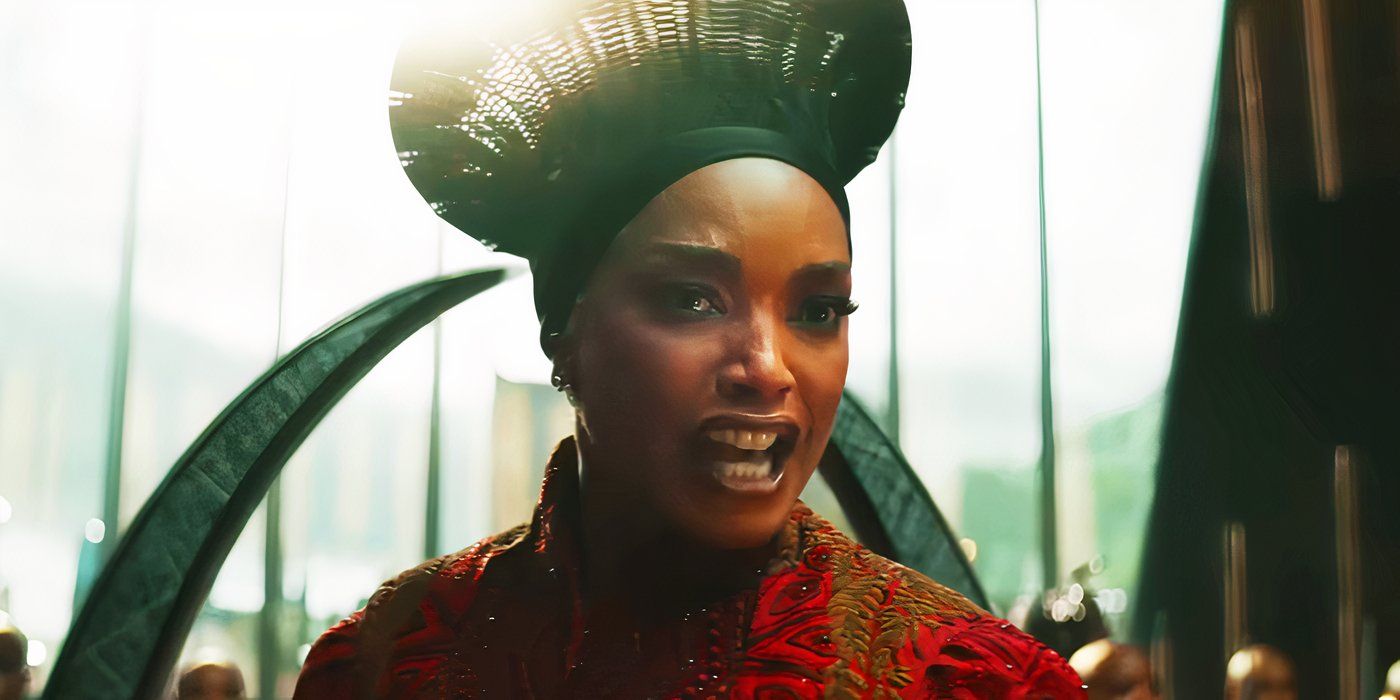 Queen Ramonda shouting in Black Panther Wakanda Forever