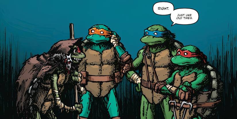 Comic book panel: Donnie reunites with his TMNT brothers
