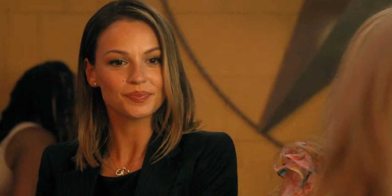 Rebecca Falcone (Kayla Wallace) with a puckered mouth in Landman episode 4