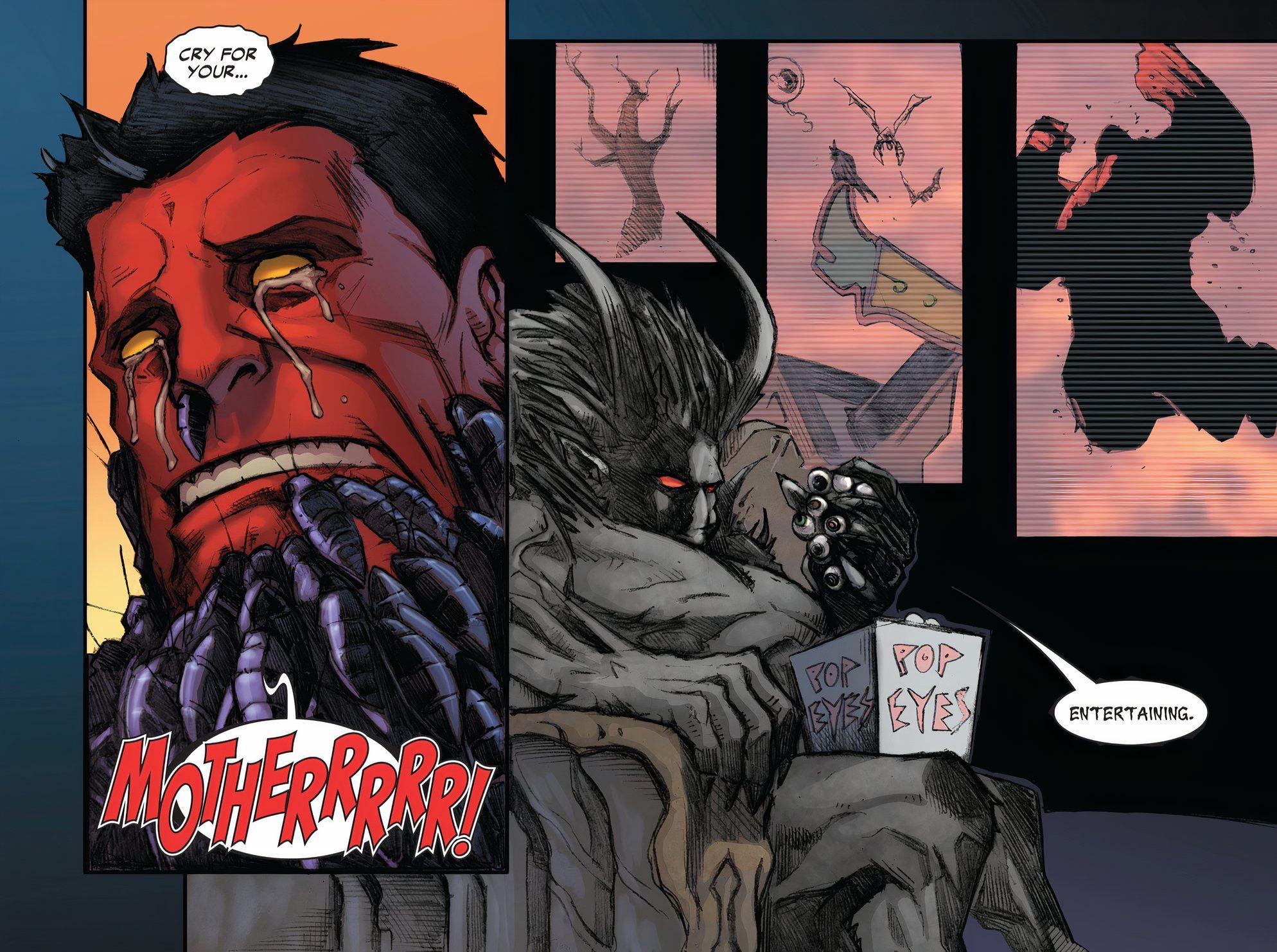 Red Hulk cries for his Mother while covered in bugs