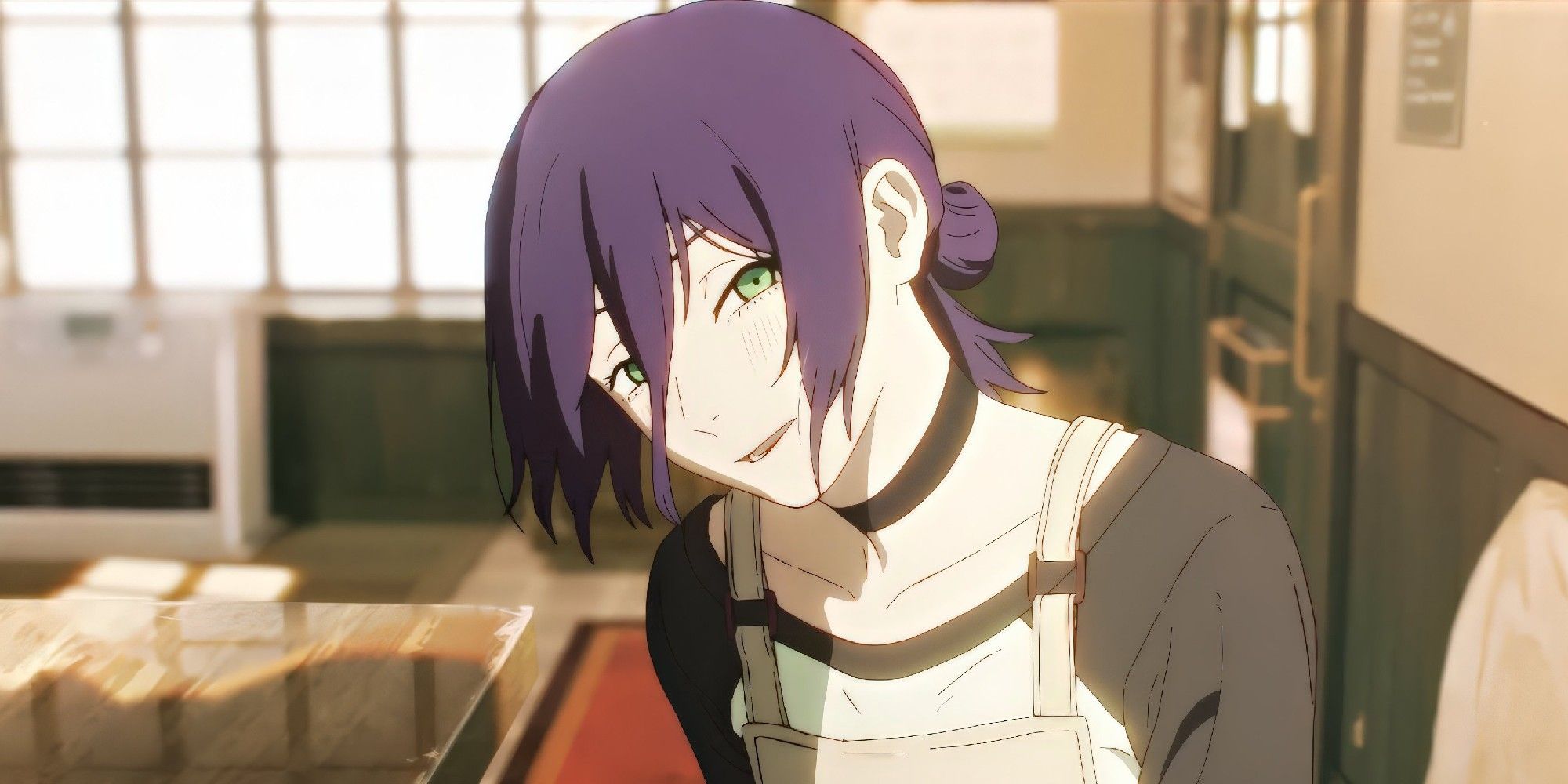 Reze looking at Denji with her head tilted