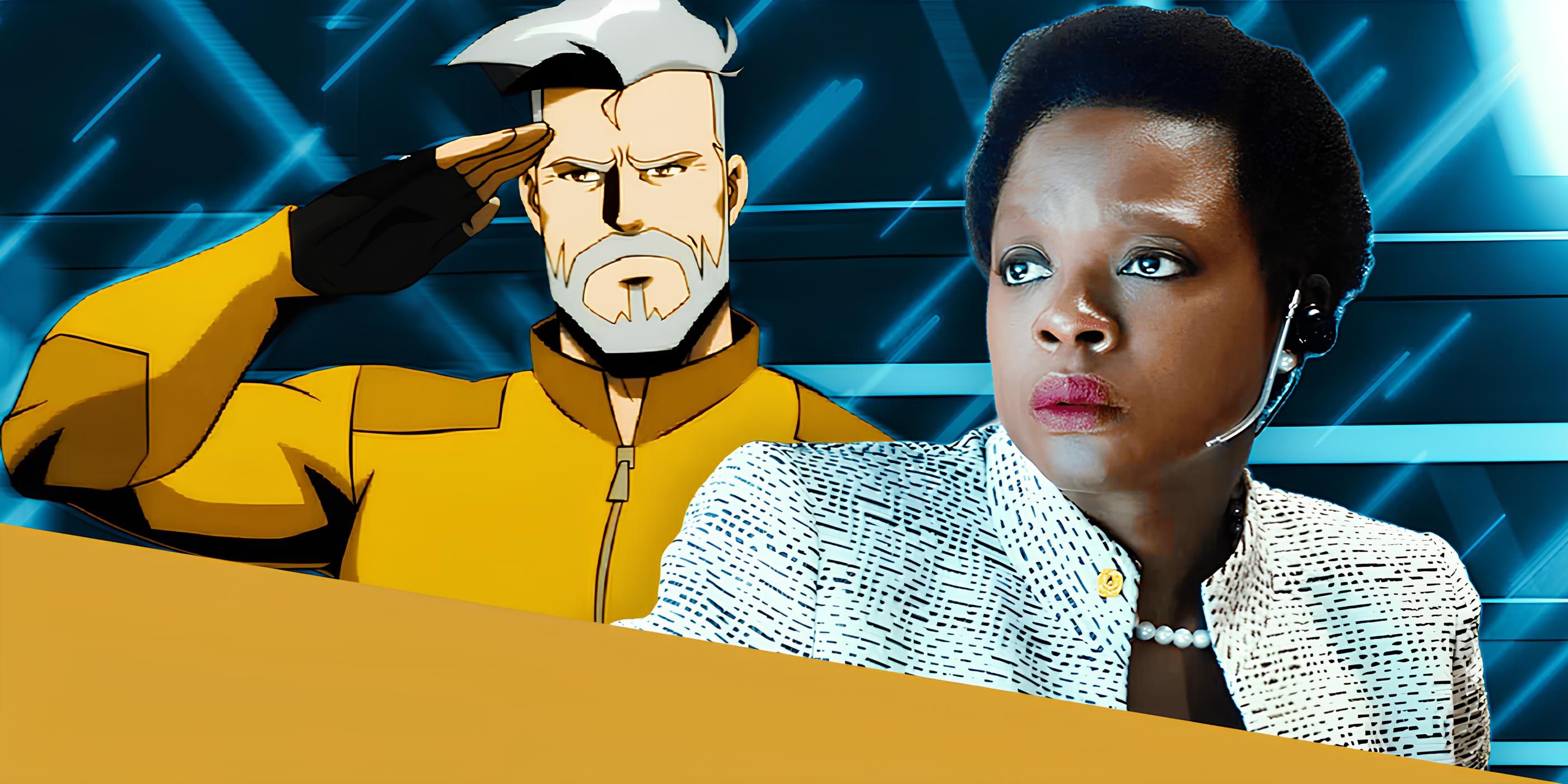 Rick Flagg Sr. from Creature Commandos. Viola Davis as live action Amanda Waller in Suicide Squad