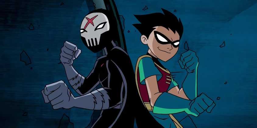 Robin and Red X preparing to fight back to back in Teen Titans