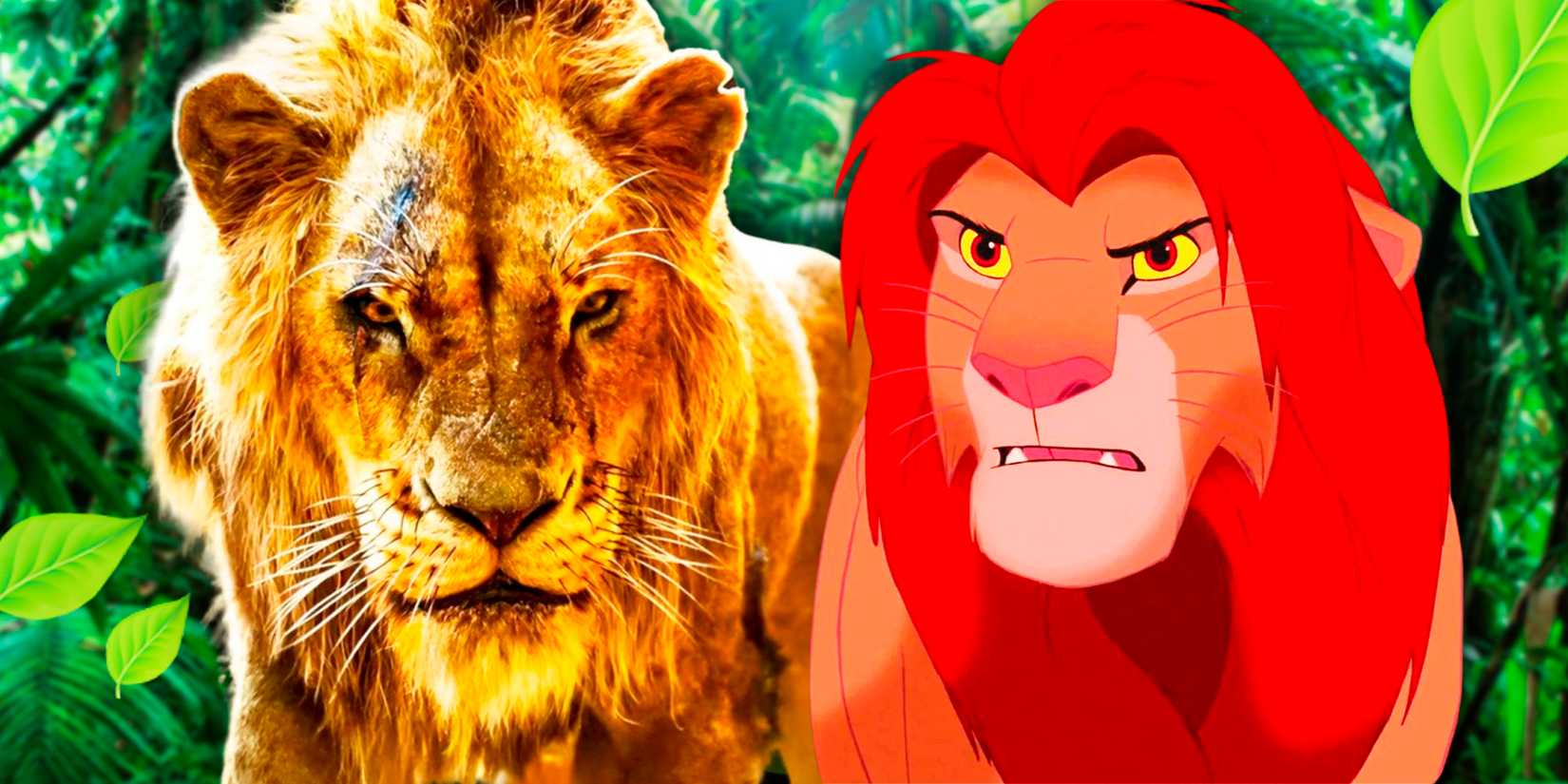 Scar from the live-action universe and Simba from the original film