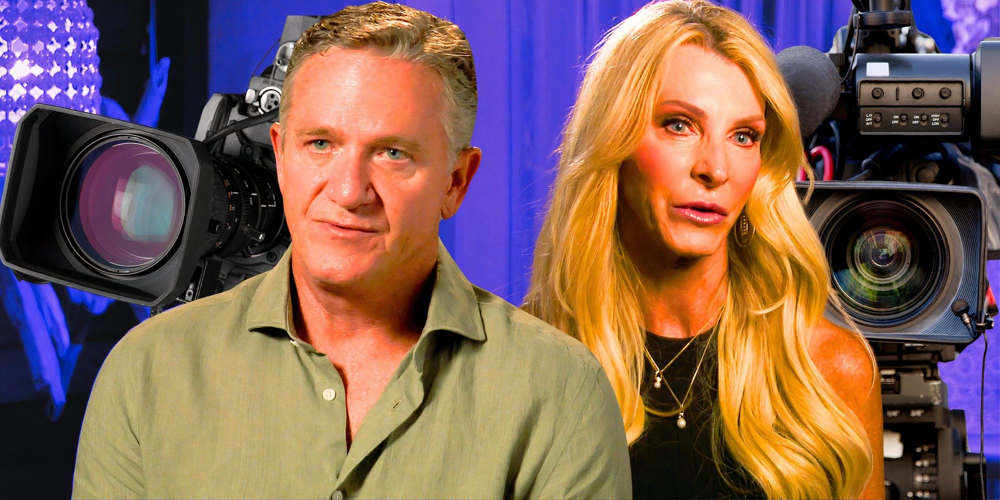 image of Joan Vassos &amp; Chock Chapple from the golden bachelorette with cameras