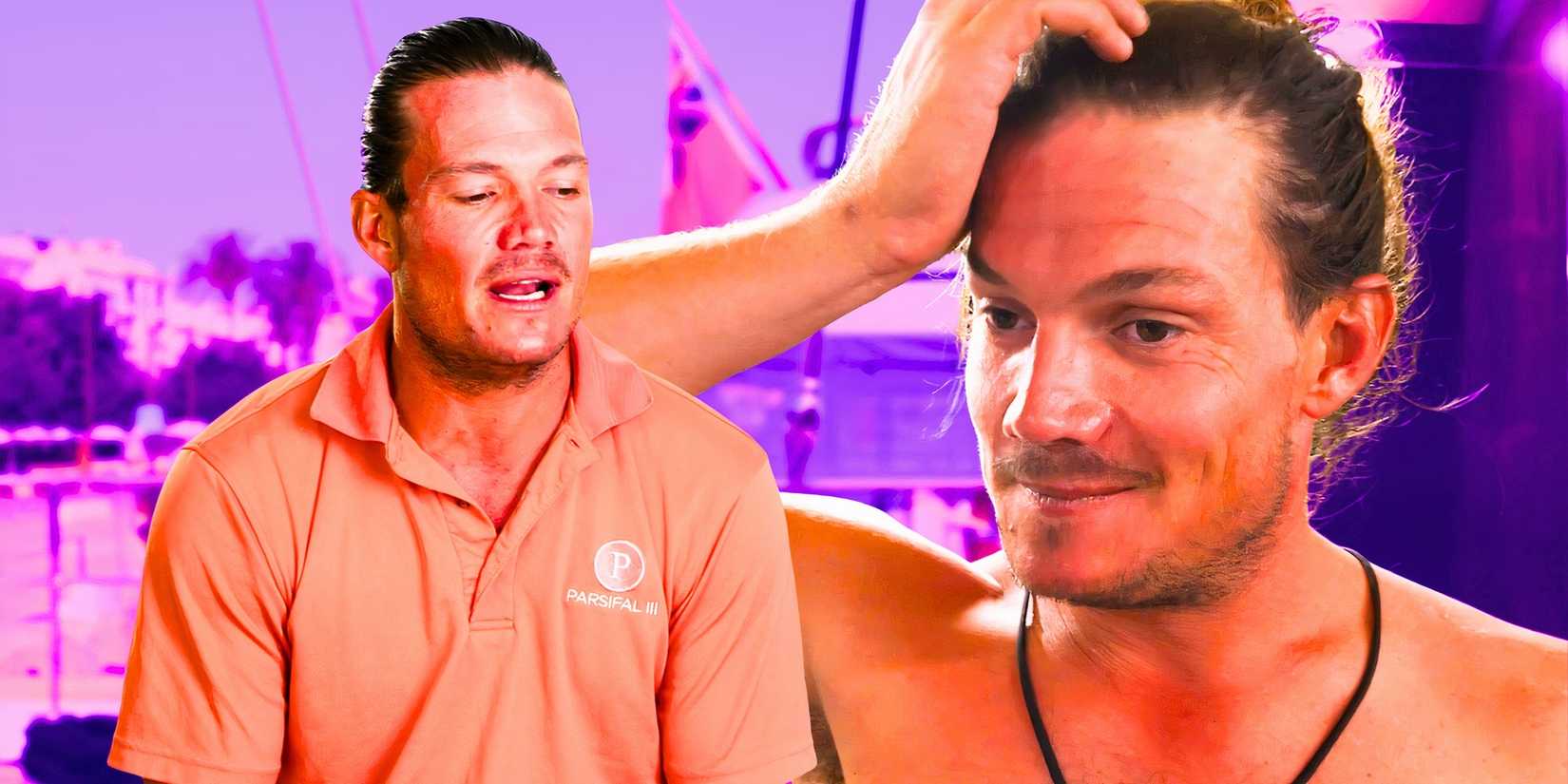 montage of gary from below deck sailing yacht looking worried