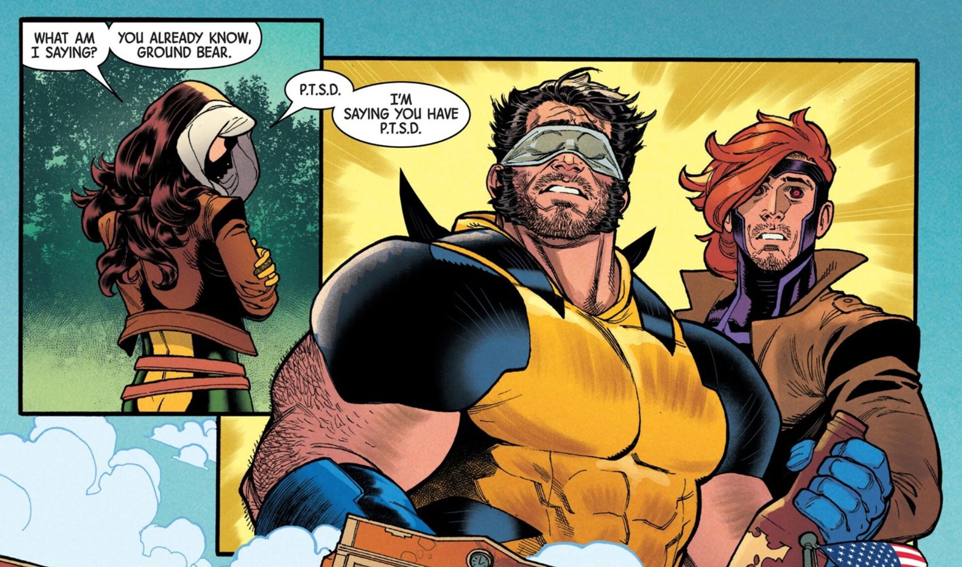 Estranhos X-Men #6; Rogue diz a Wolverine que ele tem PTSD e Wolverine e Gambit parecem chocados