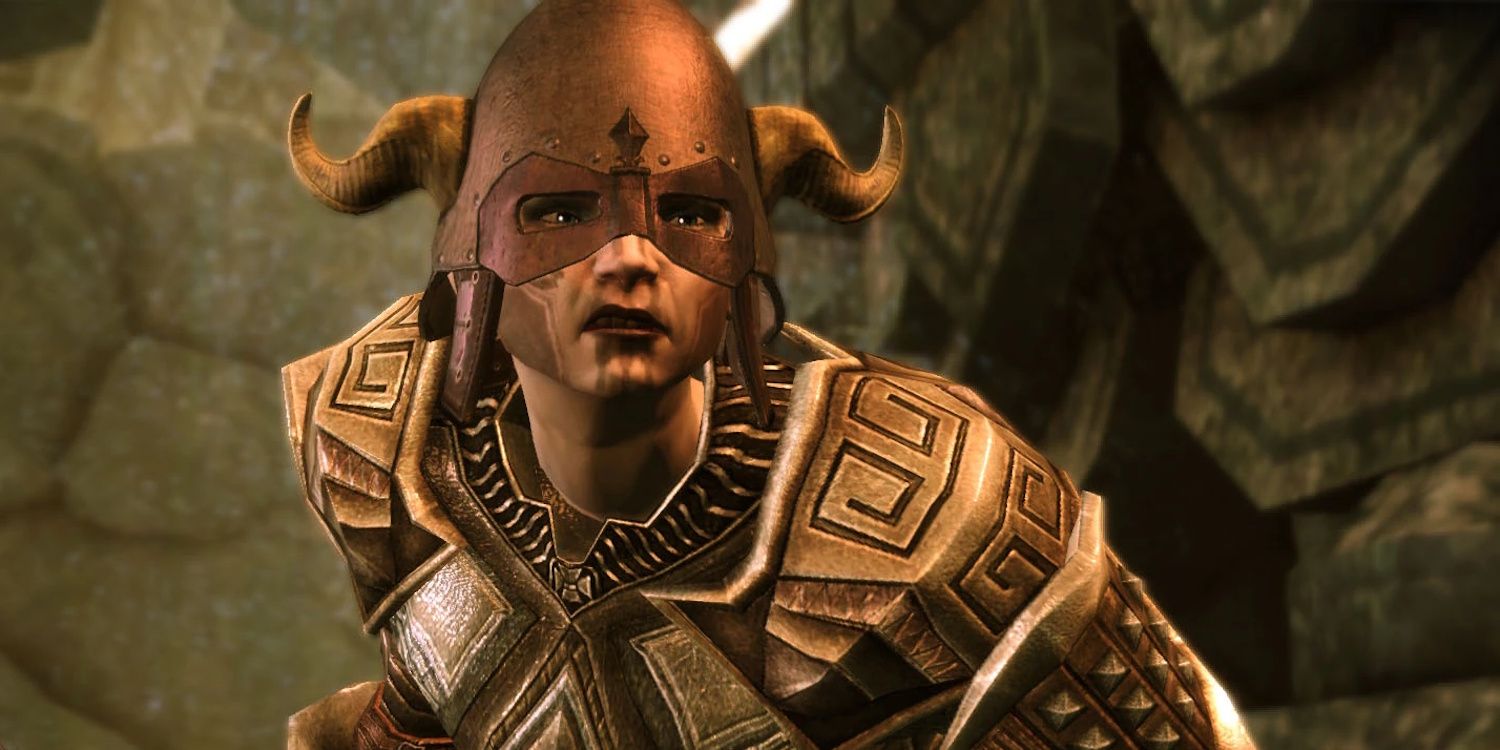 Sigrun snarls at her enemies in Dragon Age: Origins DLC Awakenings.