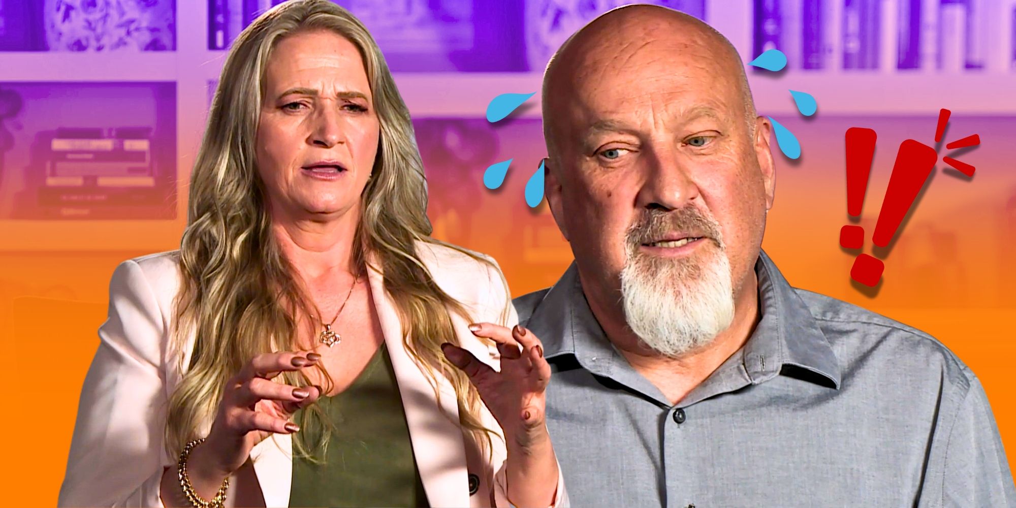 Sister Wives Christine Brown &amp; David Woolley in side by side images looking frantic