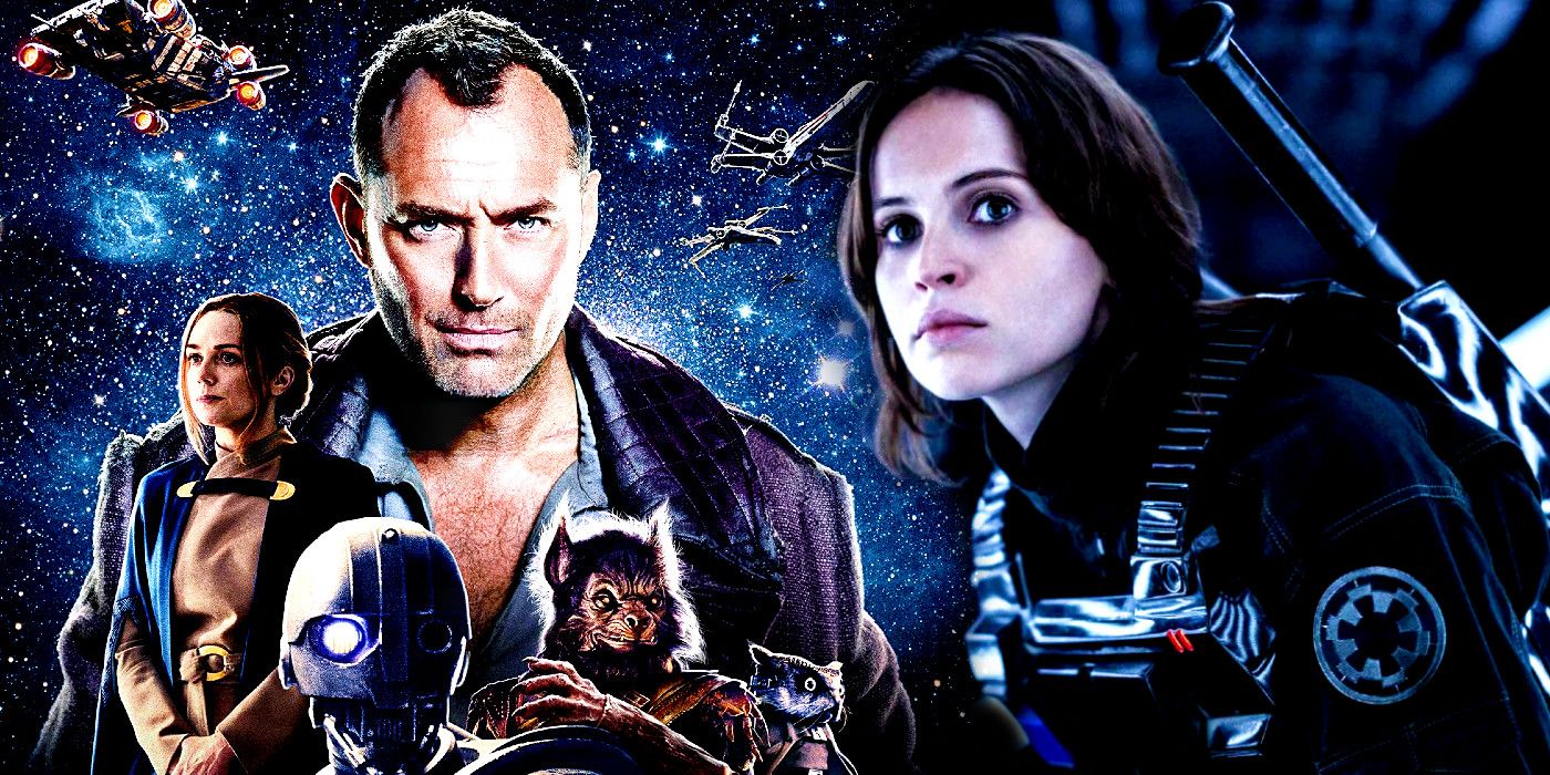 Star Wars: Skeleton Crew poster and an image of Jyn Erso in Rogue One