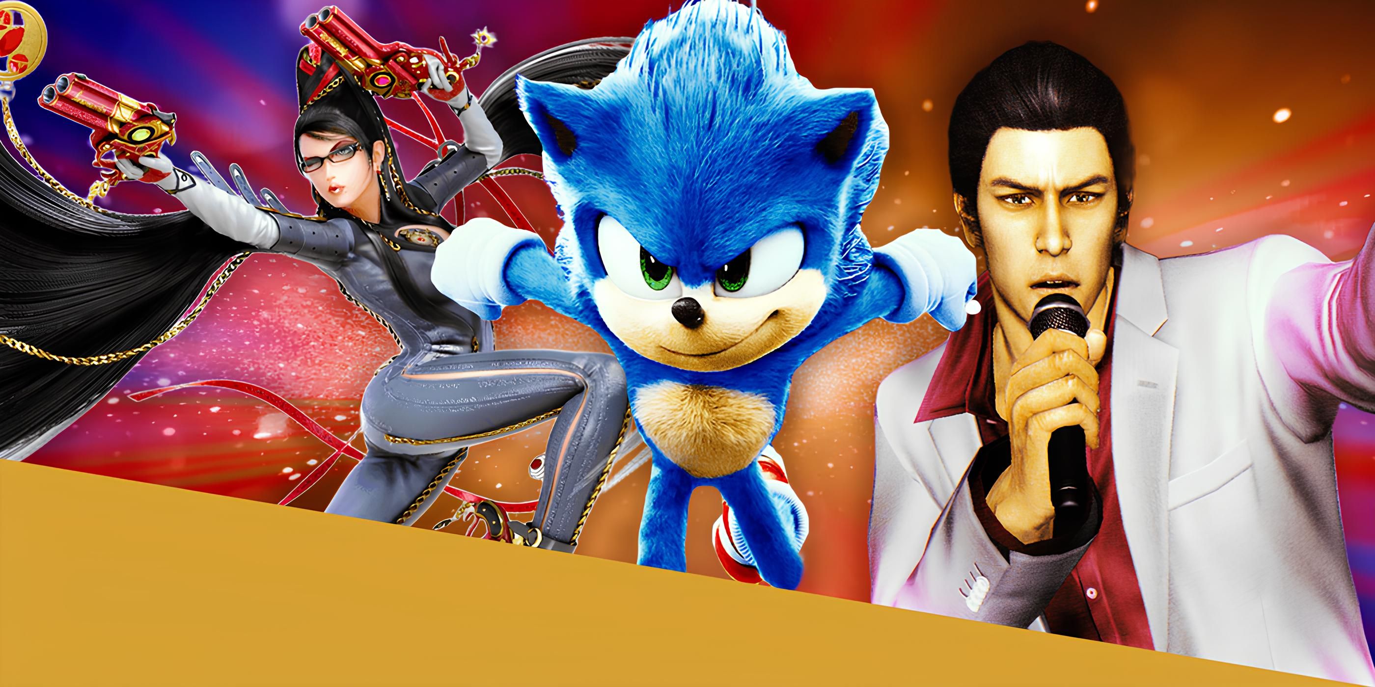 Sonic Kazama Kiryu y Bayonetta de los juegos de Sega