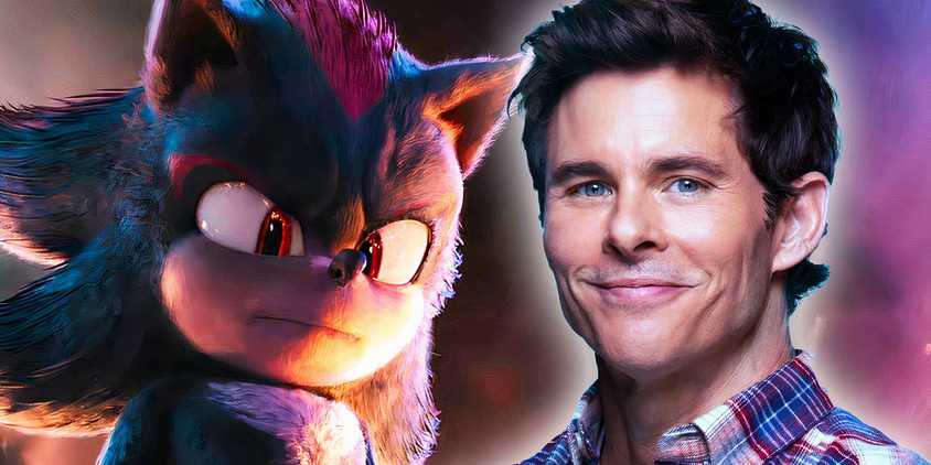An edited image of James Marsden as Tom next to Shadow in Sonic the Hedgehog 3.