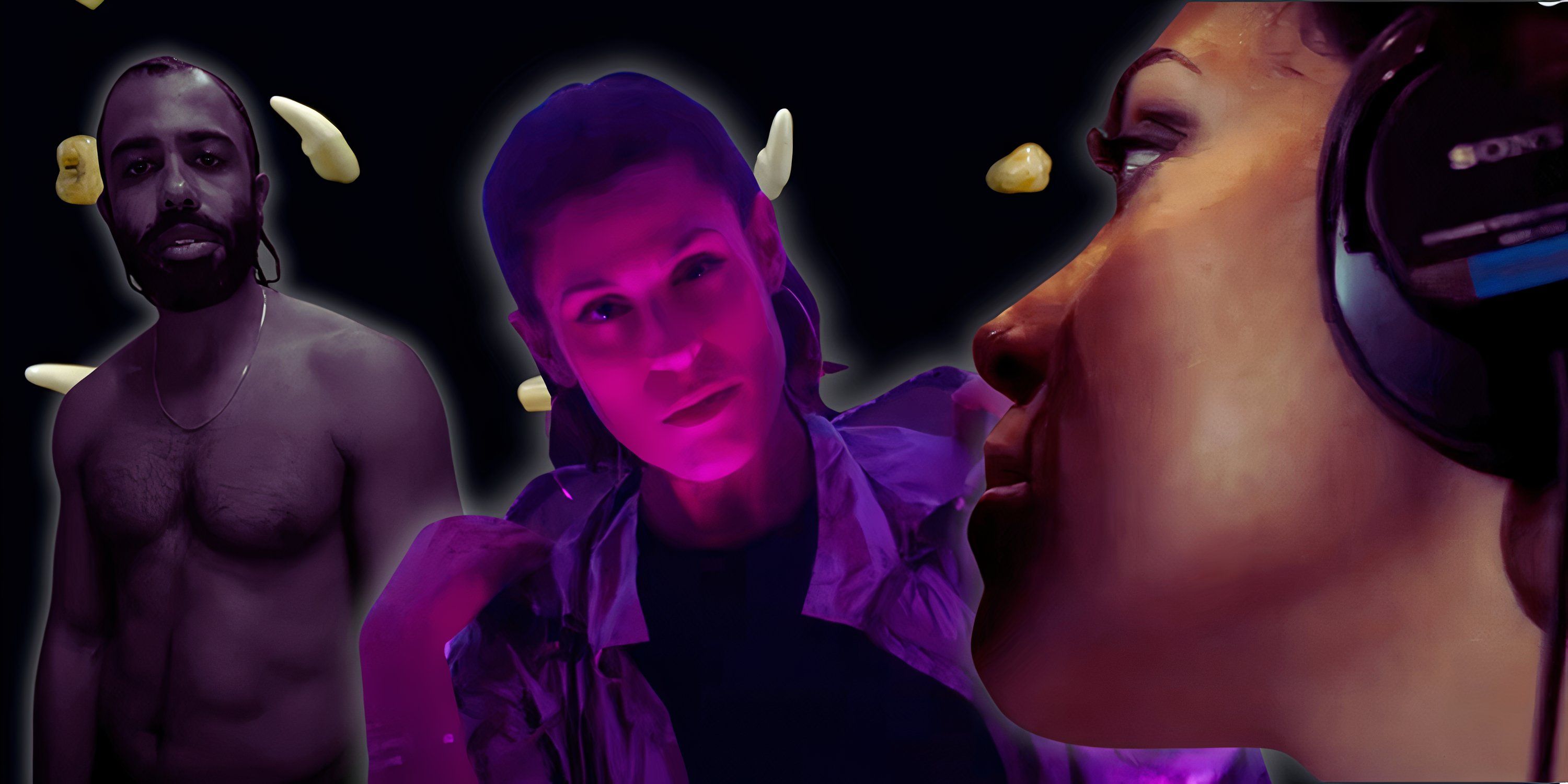 A collage of Daveed Diggs, Dessa, and Sophia Urista silhouetted over the album art for clipping.&rsquo;s Visions of Bodies Being Burned
