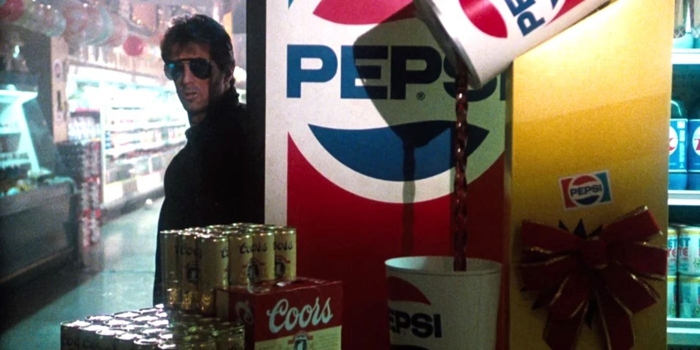 Sylvester Stallone with Pepsi and Coors products in Cobra