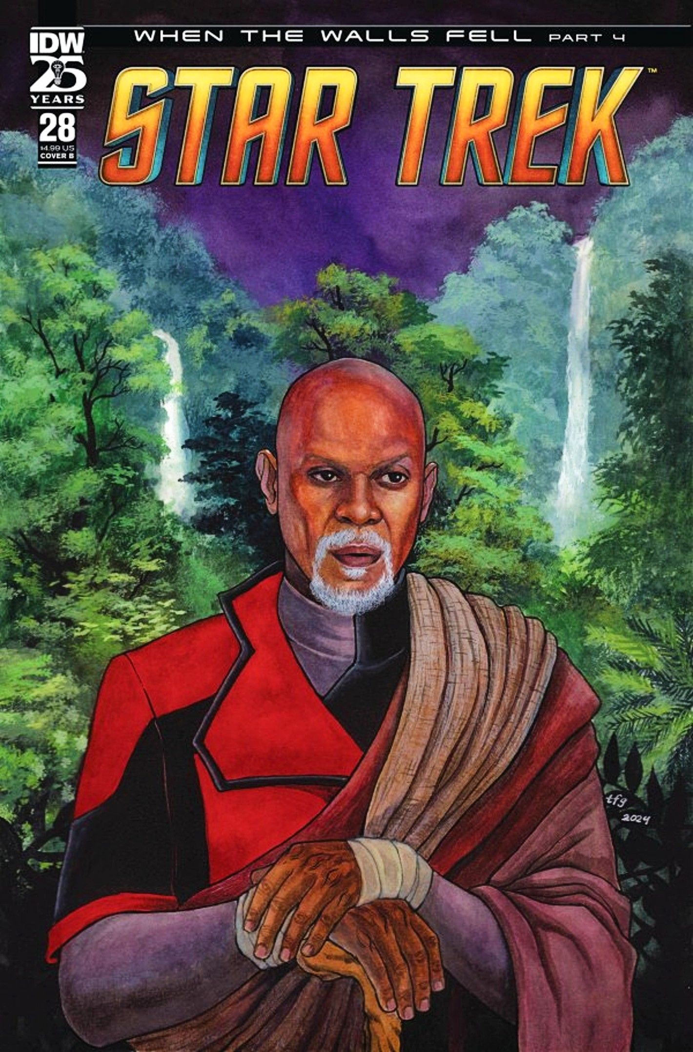 Portada de Star Trek #28 con la antigua versión monje de Benjamin Sisko.