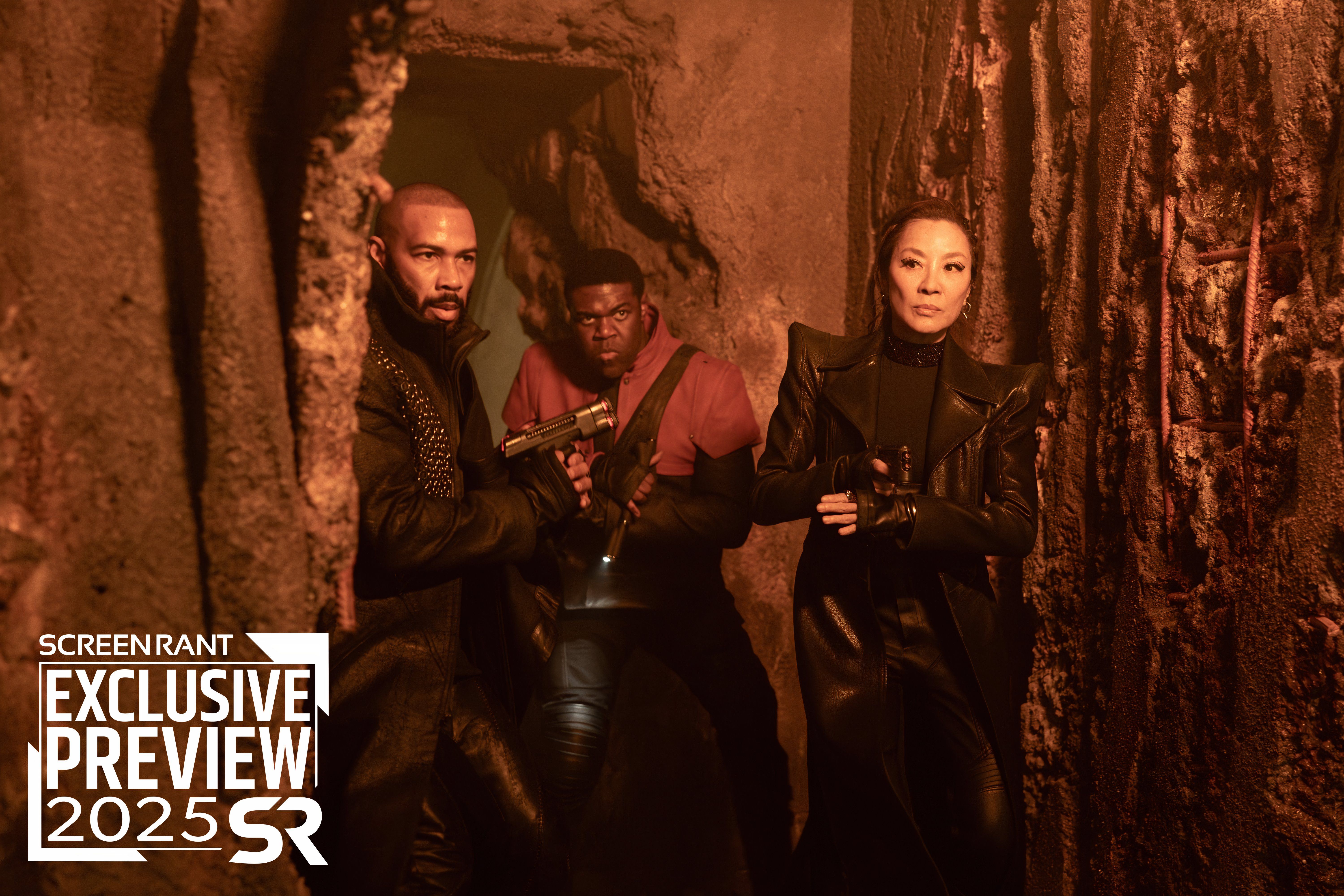 Star Trek Parte 31, vista previa de la película exclusiva de ScreenRant 2025. Michelle Yeoh como Philippa Georgiou con dos miembros de su equipo