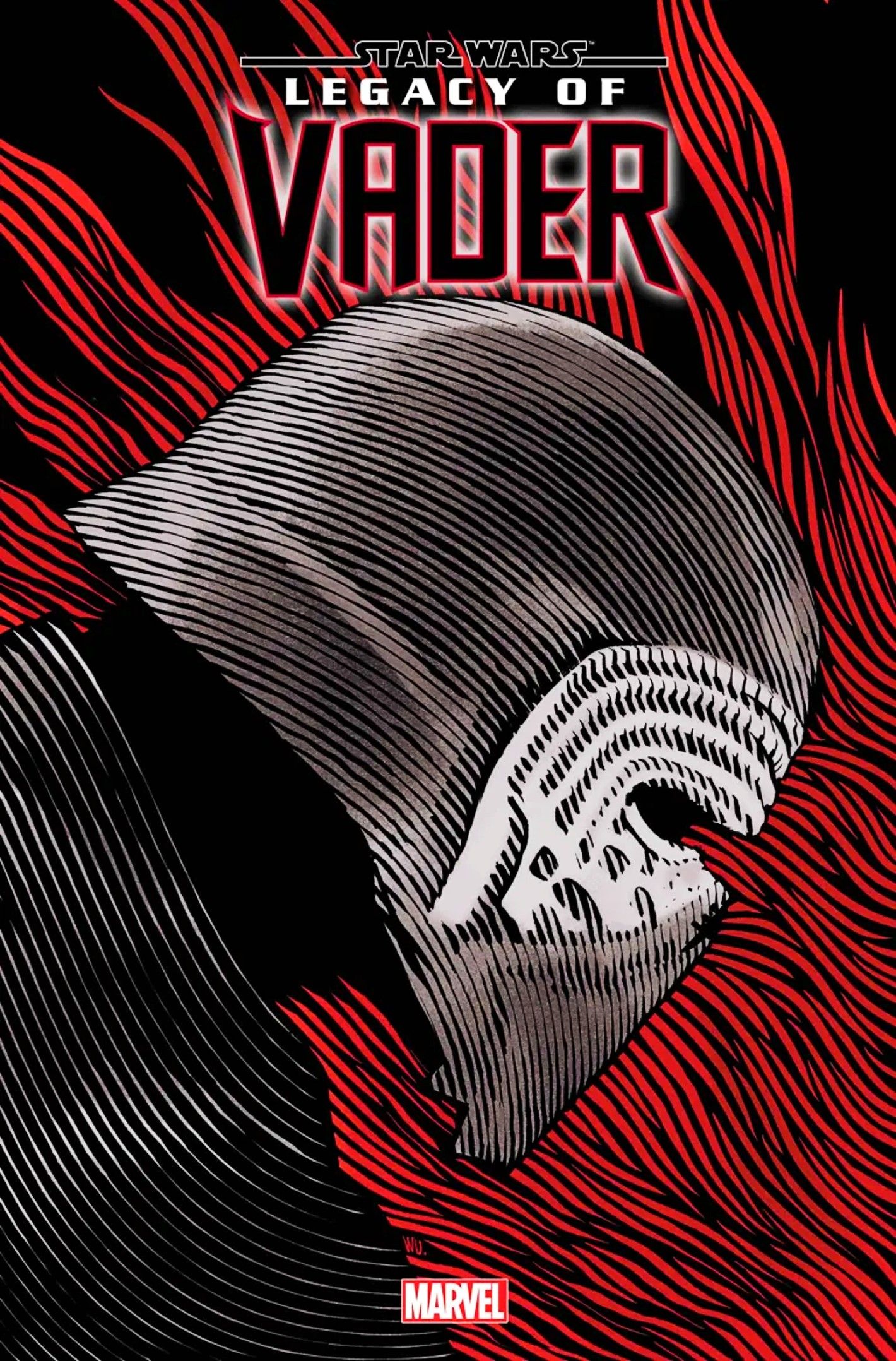 Portada de Star Wars Legacy of Vader #1, perfil lateral de la máscara de Kylo Ren